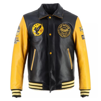 Motorcycle Jackets Von Dutch Brooklyn Leather Wash Black Yellow Motorcycle Jackets Von Dutch Brooklyn Leather Wash Black Yellow