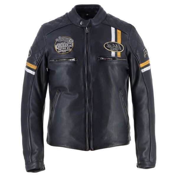 Motorcycle Jackets Von Dutch Race Now Leather Black White Yellow