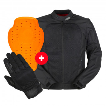 Motorcycle Jackets Furygan Genesis Mistral Evo 2 Black + Back Protector D3O Viper Level 2 + Jet D3O