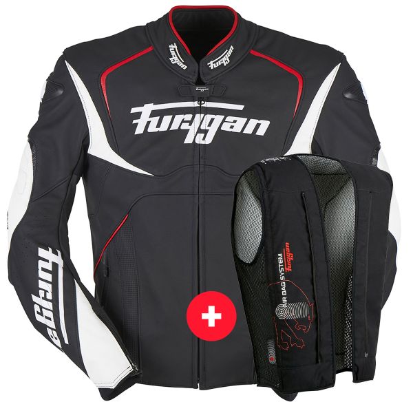 Motorcycle Jackets Furygan Ork Black White Red + Fury Air Bag System