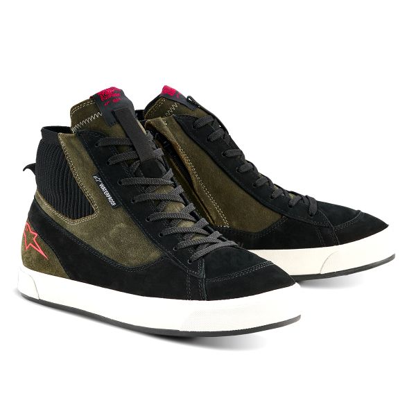 Motorcycle Trainers Alpinestars Stated Waterproof Military Green Black Off White