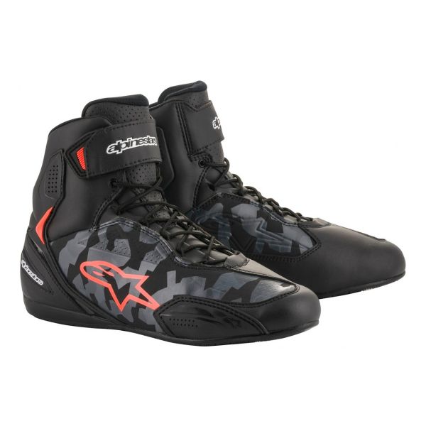 Motorcycle Trainers Alpinestars Faster 3 Black Gray Camo Red Fluo