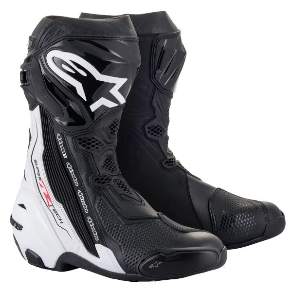 Motorcycle Boots Alpinestars Supertech R Boot Black White Motorcycle Boots Alpinestars Supertech R Boot Black White