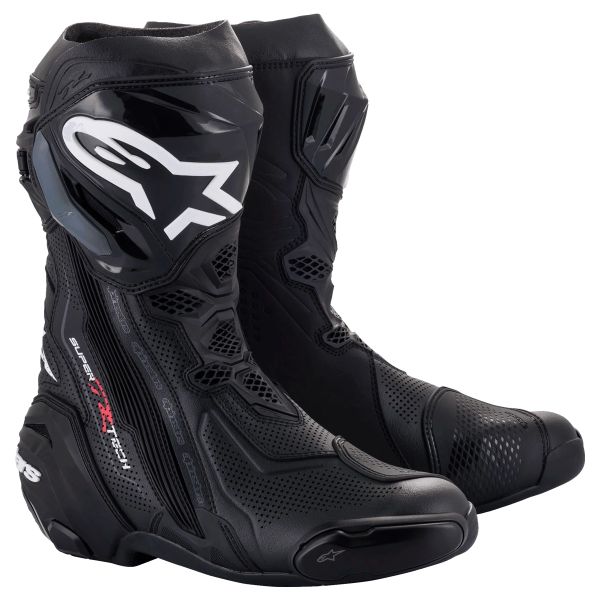 Motorcycle Boots Alpinestars Supertech R Vented Boot Black Black Motorcycle Boots Alpinestars Supertech R Vented Boot Black Black