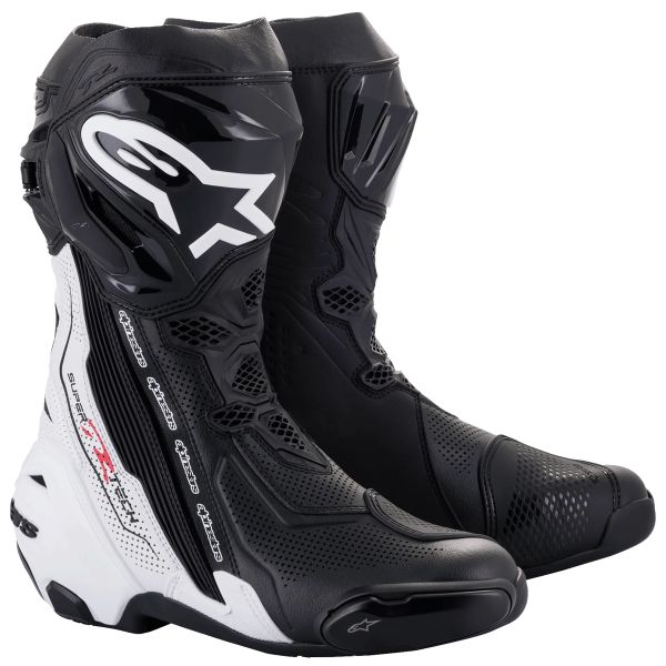 Motorcycle Boots Alpinestars Supertech R Vented Boot Black White Black White Motorcycle Boots Alpinestars Supertech R Vented Boot Black White Black White