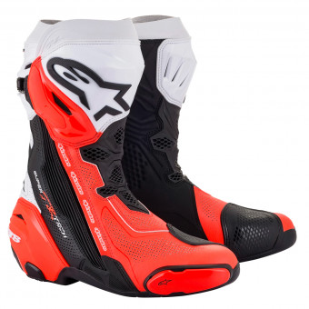 Motorcycle Boots Alpinestars Supertech R Vented Boot Black White Red Fluo Motorcycle Boots Alpinestars Supertech R Vented Boot Black White Red Fluo