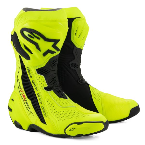 Motorcycle Boots Alpinestars Supertech R Vented Yellow Fluo Black Motorcycle Boots Alpinestars Supertech R Vented Yellow Fluo Black