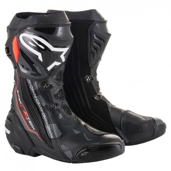 Motorcycle Boots Alpinestars Supertech R Black Dark Grey Red Fluo