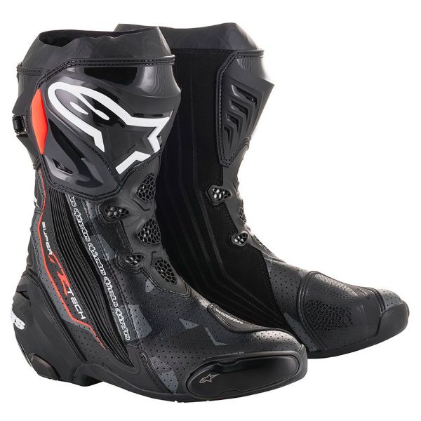 Motorcycle Boots Alpinestars Supertech R Black Dark Grey Red Fluo