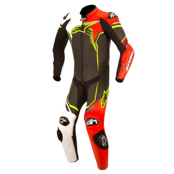 Leather Motorcycle Suits Alpinestars Young GP Plus Black White Red Fluo Yellow
