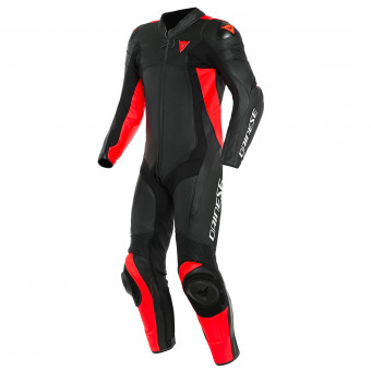 Leather Motorcycle Suits Dainese Assen 2 1PC Perf Black Fluo Red