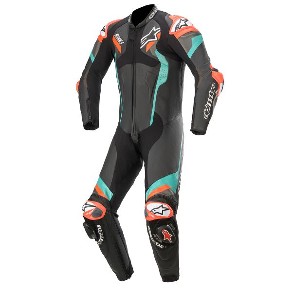 Leather Motorcycle Suits Alpinestars Atem V4 Suit 1 PC Black Petrol Red Fluo