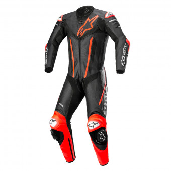 Leather Motorcycle Suits Alpinestars Fusion Suit 1PC Black Red Fluo