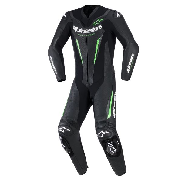 Leather Motorcycle Suits Alpinestars GP Force V2 Leather Suit 1PC Black Green