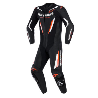 Leather Motorcycle Suits Alpinestars GP Force V2 Leather Suit 1PC Black White Red Fluo