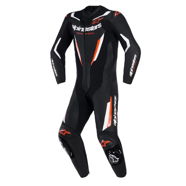 Leather Motorcycle Suits Alpinestars GP Force V2 Leather Suit 1PC Black White Red Fluo