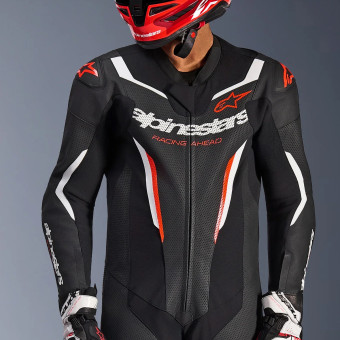 Alpinestars GP Force V2 Leather Suit 1PC Black White Red Fluo
