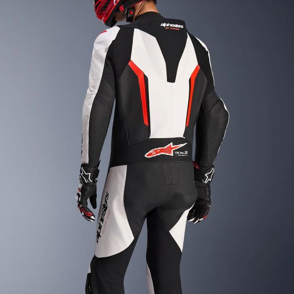 Alpinestars GP Force V2 Leather Suit 1PC White Black Red Fluo