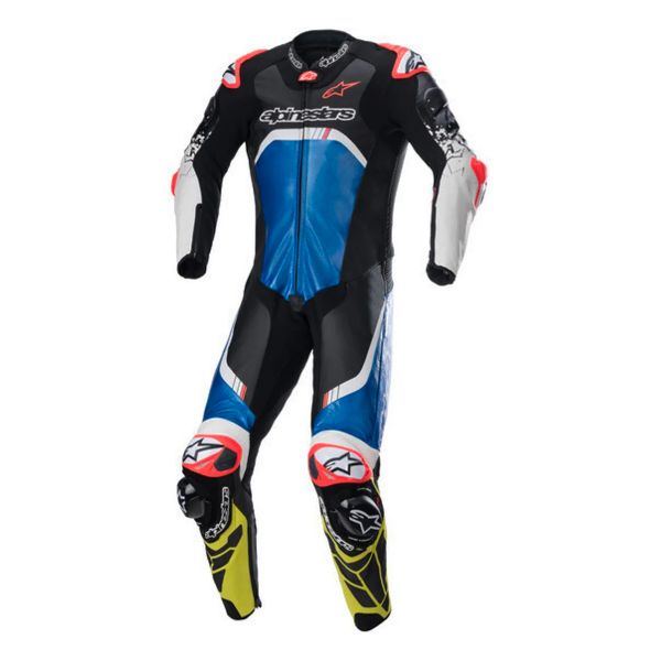 Leather Motorcycle Suits Alpinestars GP Tech V4 Black Blue Yellow Fluo