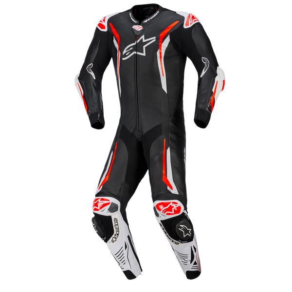 Leather Motorcycle Suits Alpinestars GP Tech V5 1 PC Leather Suit Black White Red Fluo