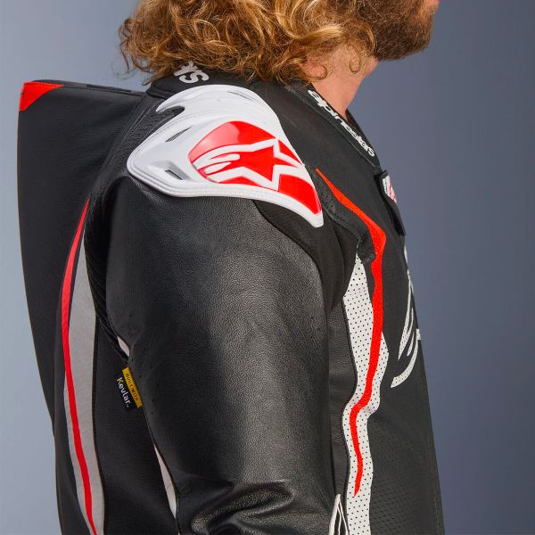 Alpinestars GP Tech V5 1 PC Leather Suit Black White Red Fluo