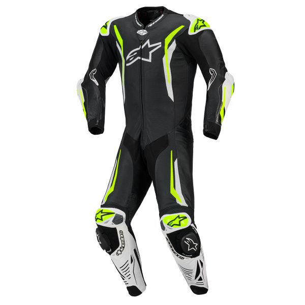 Leather Motorcycle Suits Alpinestars GP Tech V5 1 PC Leather Suit Black White Yellow Fluo