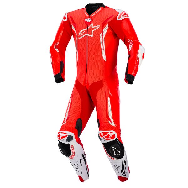 Leather Motorcycle Suits Alpinestars GP Tech V5 1 PC Leather Suit Red Fluo Bright Red White
