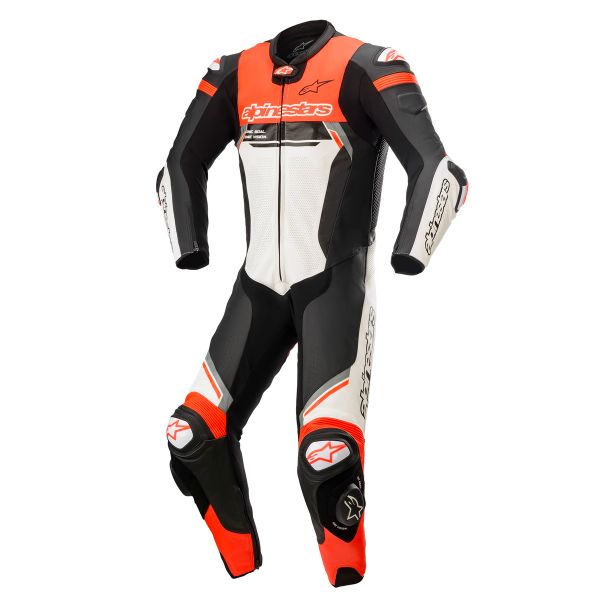 Leather Motorcycle Suits Alpinestars Missile V2 Ignition 1PC Suit Black White Red Fluo