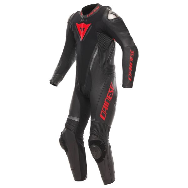 Leather Motorcycle Suits Dainese Demon Sprint 1PC Leather Black Black Red Lava