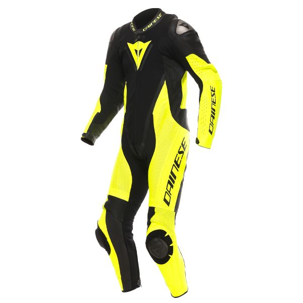 Leather Motorcycle Suits Dainese Demon Sprint 1PC Leather Black Yellow Fluo