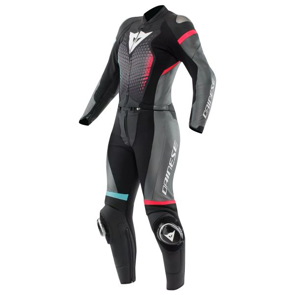 Leather Motorcycle Suits Dainese Fulminea 2PCS Leather Black Anthracite White