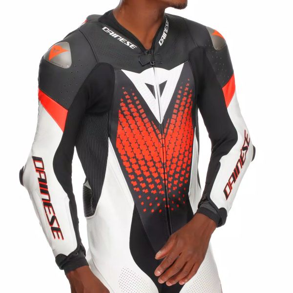 Dainese Laguna Seca 6 Perf 1PC Leather Black White Red Fluo
