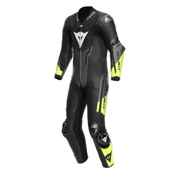 Leather Motorcycle Suits Dainese Misano 3 Perf. D-Air 1PC Black Anthracite Fluo Yellow