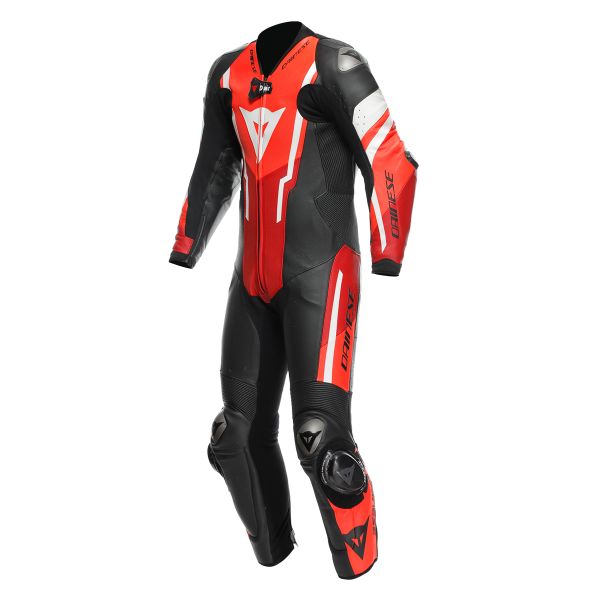 Leather Motorcycle Suits Dainese Misano 3 Perf. D-Air 1PC Black Red Fluo Red