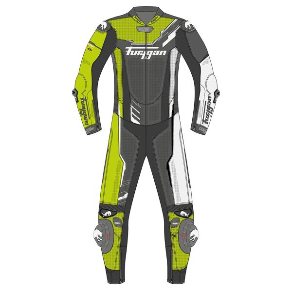 Leather Motorcycle Suits Furygan Eclipse X Kevlar White Black Yellow Stab