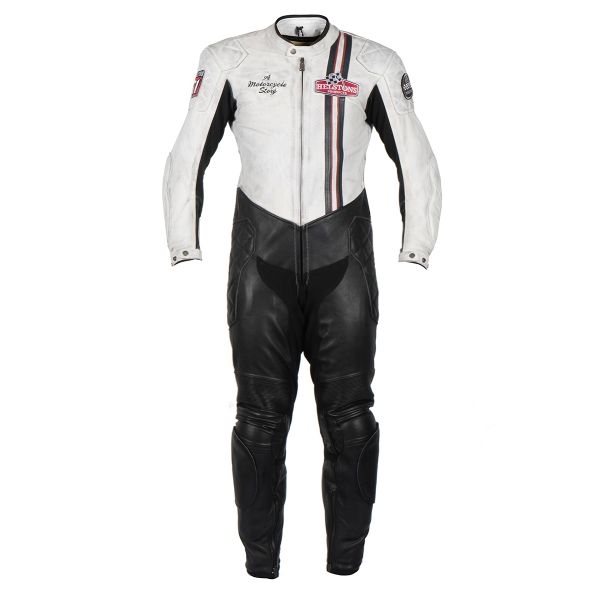 Leather Motorcycle Suits Helstons Stirling Suit Black White