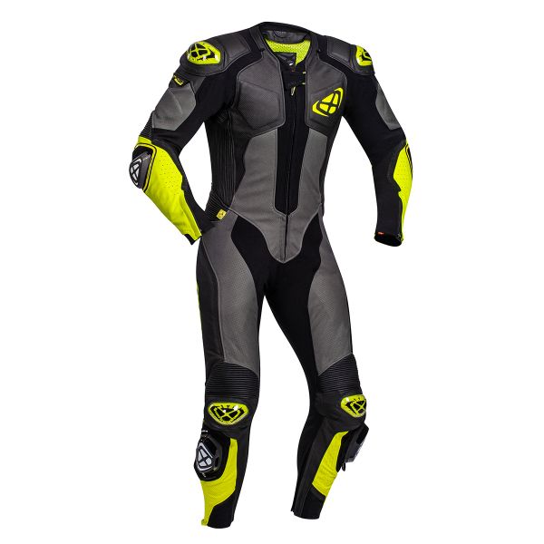 Leather Motorcycle Suits Ixon Vendetta Evo Black Anthracite Yellow