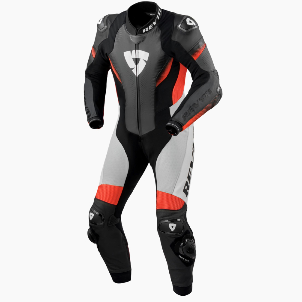 Leather Motorcycle Suits REV'IT Control Black Neon Red 1PC