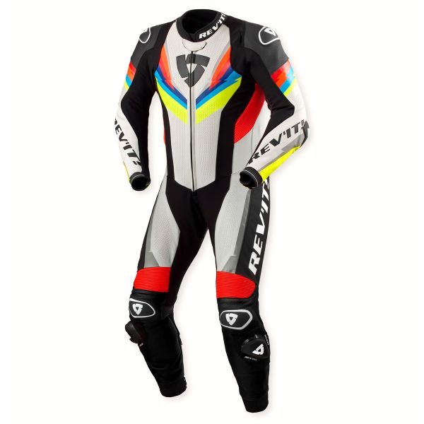 Leather Motorcycle Suits REV'IT One Piece Quantum 3 Light Grey Neon Yellow