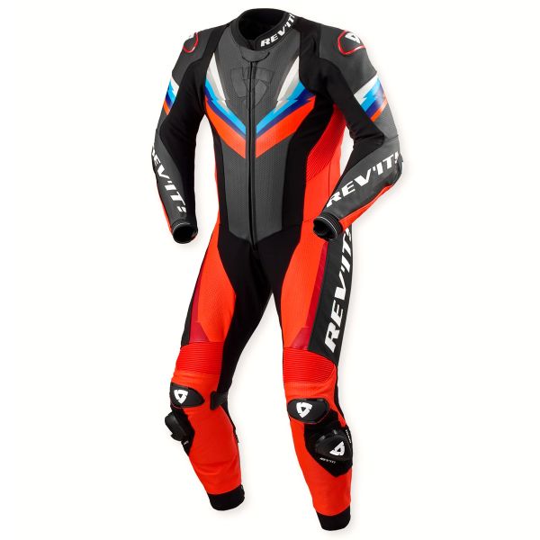 Leather Motorcycle Suits REV'IT One Piece Quantum 3 Neon Red Black