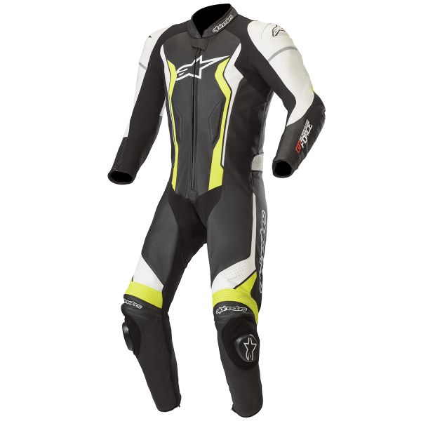Leather Motorcycle Suits Alpinestars GP Force Black White Yellow Fluo