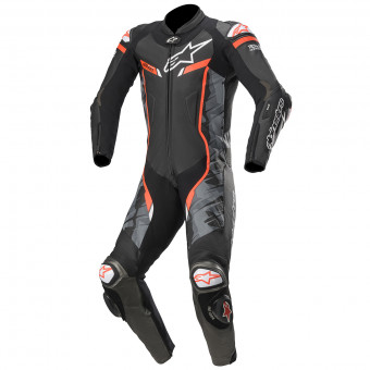 Leather Motorcycle Suits Alpinestars GP Pro V3 Tech-Air Compatible Black Camo Red Fluo