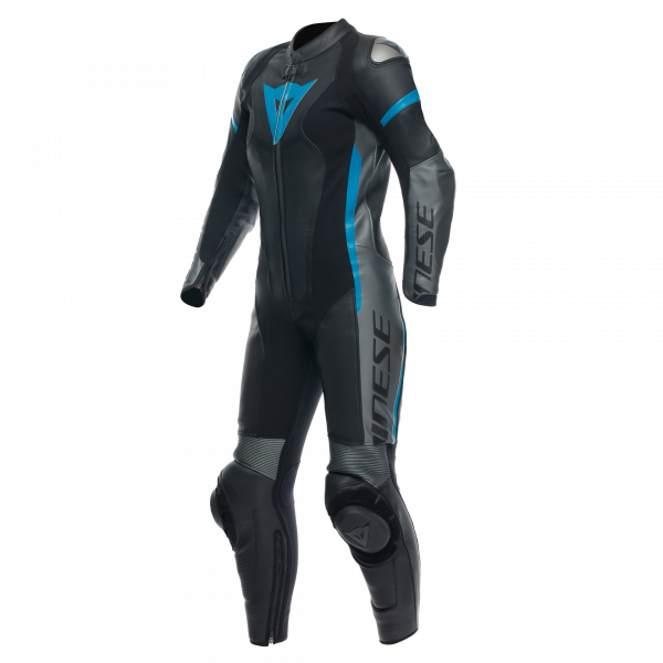 Leather Motorcycle Suits Dainese Grobnik Lady Leather 1PC Black Anthracite Teal