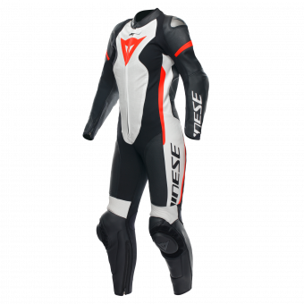 Leather Motorcycle Suits Dainese Grobnik Lady Leather 1PC Black White Fluo Red