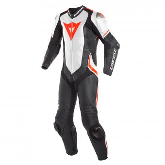 Leather Motorcycle Suits Dainese Laguna Seca 4 1PC Perforated Black White Fluo Red