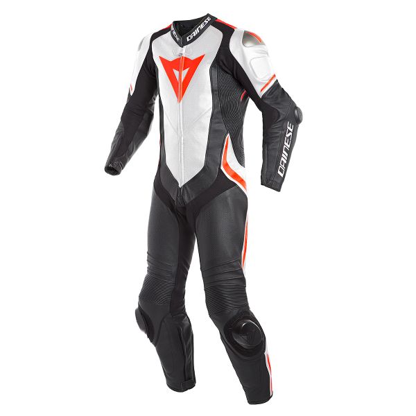 Leather Motorcycle Suits Dainese Laguna Seca 4 1PC Perforated Black White Fluo Red
