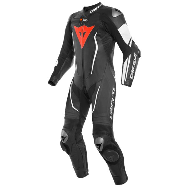 Leather Motorcycle Suits Dainese Misano 2 D-Air Perf 1PC Suit Black White