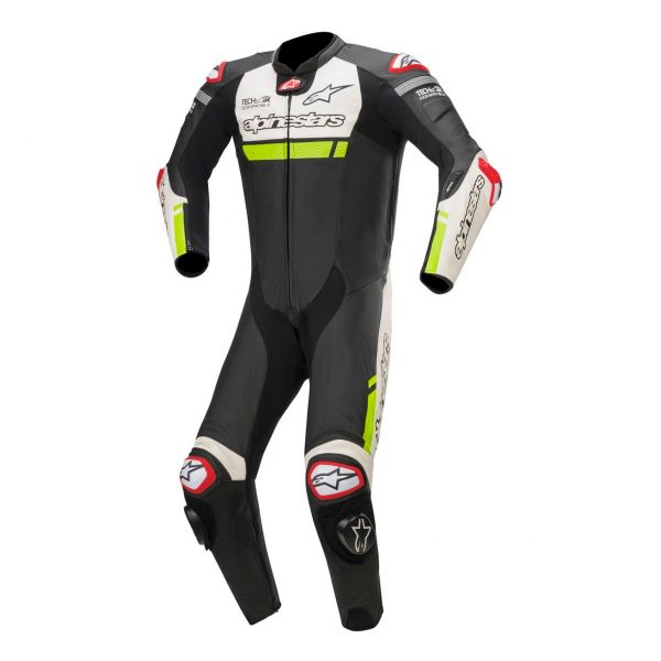 Leather Motorcycle Suits Alpinestars Missile Ignition Tech-Air Black White Yellow Fluo