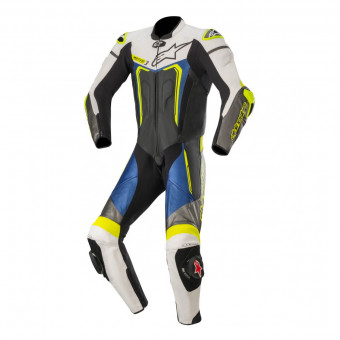 Leather Motorcycle Suits Alpinestars Motegi V3 Black White Metallic Gray Blue