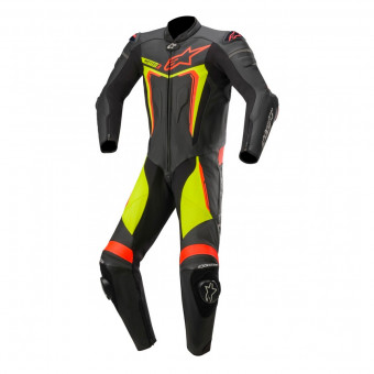Leather Motorcycle Suits Alpinestars Motegi V3 Black Yellow Fluo Red